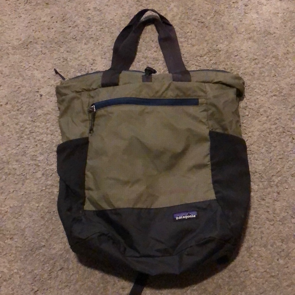 Patagonia ultra light black hole tote pack - green and brown